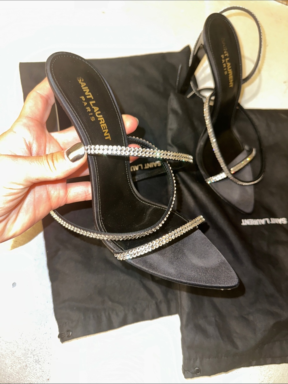 Saint Laurent Black Crystal-Strap Stiletto Sandals - Picture 3 of 4